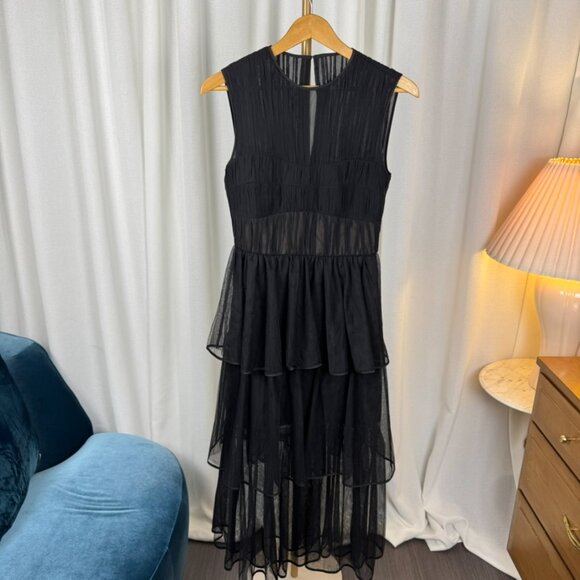 Johnathan Simkhai Tiered Tulle Plisse Midi Dress size 4 - Picture 7 of 11